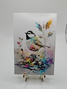 4x6 Colorful Vibrant Chickadee Bird Fantasy Art Print‎